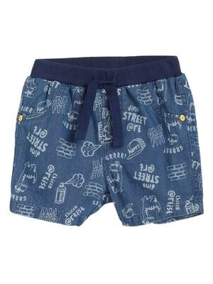 Boys Medium Blue Printed Short Trouser